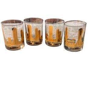4 VTG MCM 22K Gold Marshall Fields by Culver Skyline Barware Cocktail Glasses